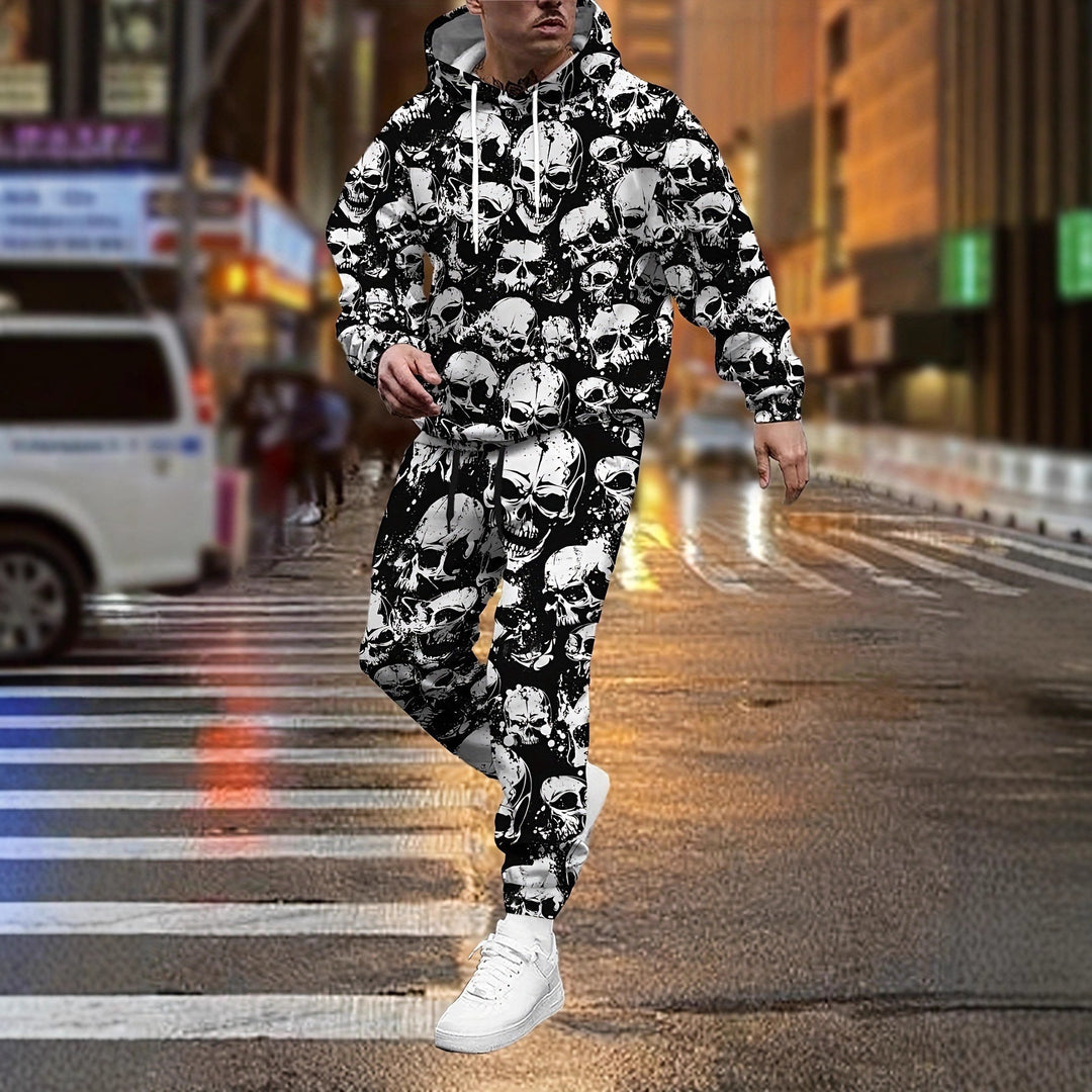 Herren Hoodie und Jogginghose im Comic-Stil mit buntem Druck Drune