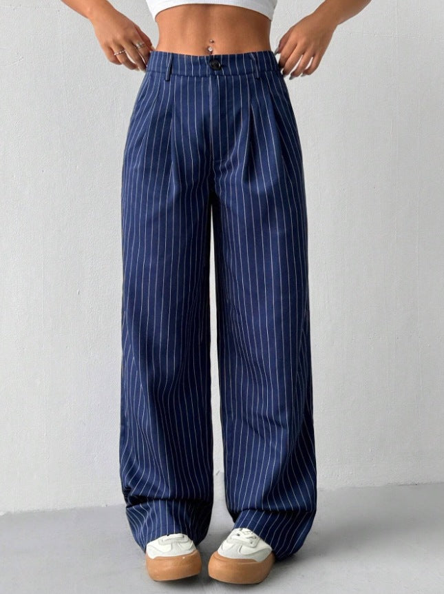 Damen Elegante und weite Stoffhose mit Streifenmuster Drune