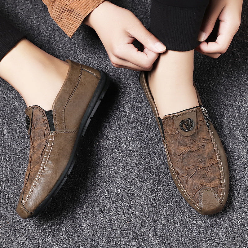 Herren elegante Lederoptik Slipper mit Zierreißverschluss, handgenähter Mokassinnaht und flexibler Komfortsohle Drune