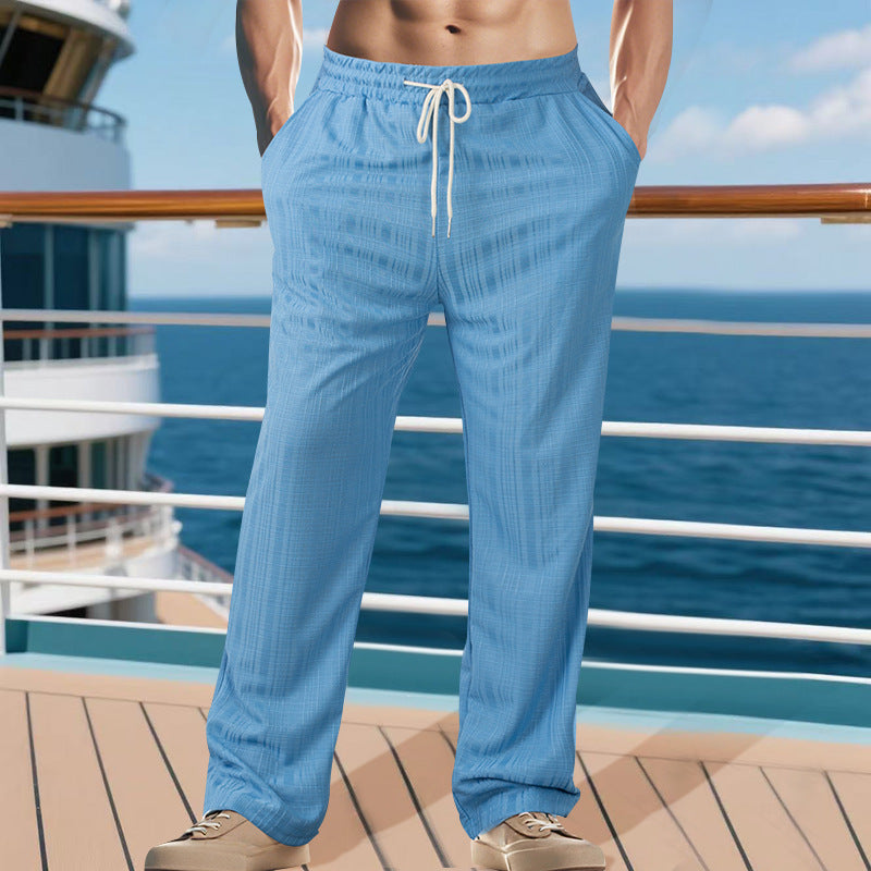 Herren Leichtgewichtige Struktur-Loungehose mit elastischem Tunnelzugbund und geradem Relaxed-Fit Drune