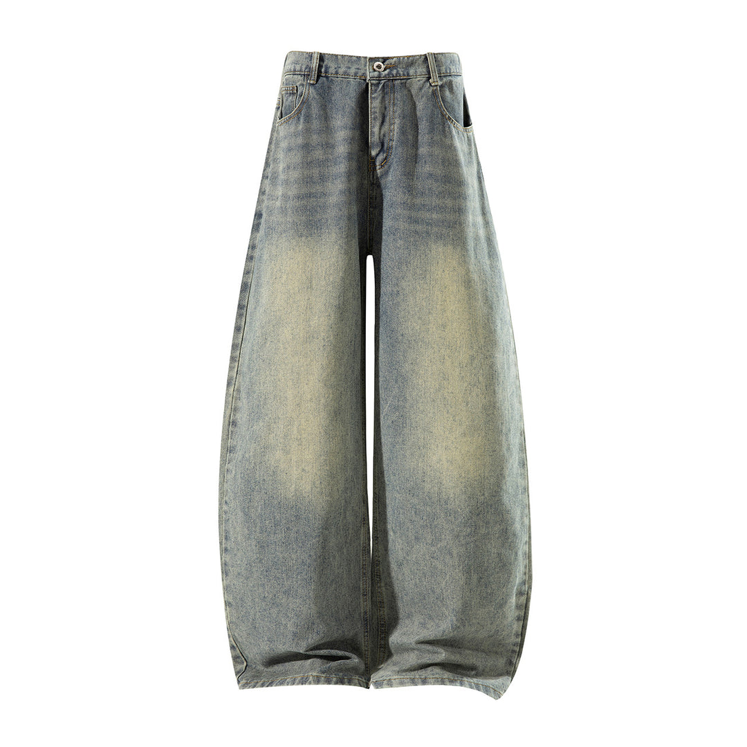 Damen Weite High‑Waist Baggy‑Jeans mit Ballon‑Silhouette und Used‑Waschung Drune