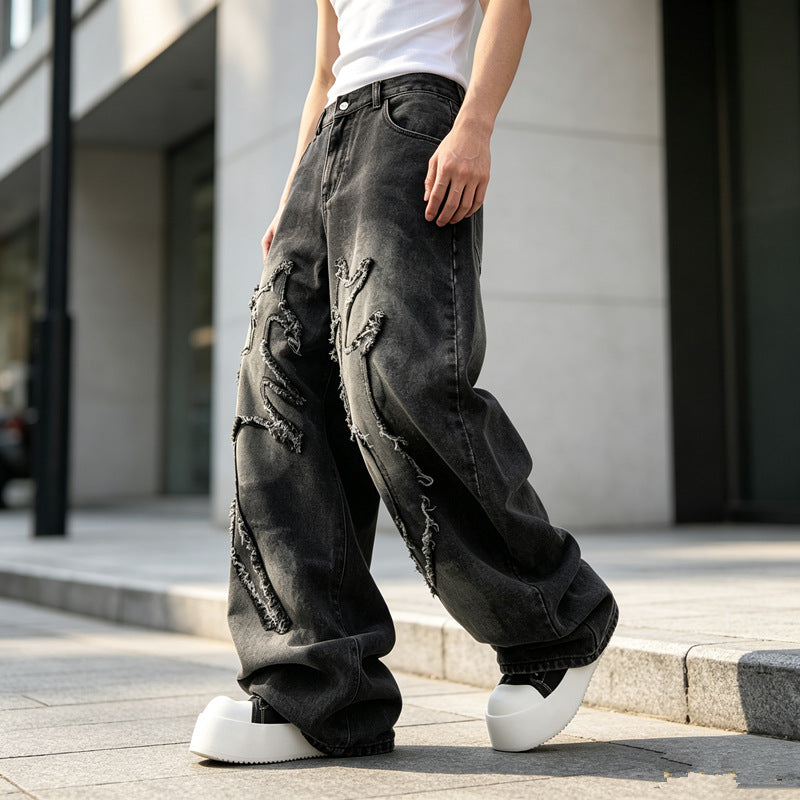 Herren Weit geschnittene Destroyed Jeans Drune