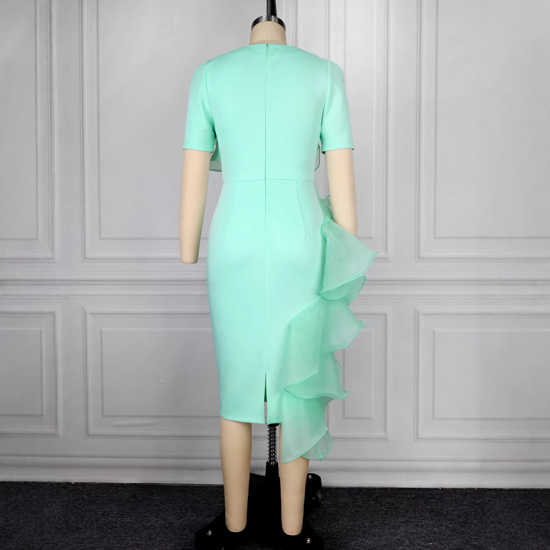 Damen figurbetontes Abendkleid mit Rüschenakzenten Drune