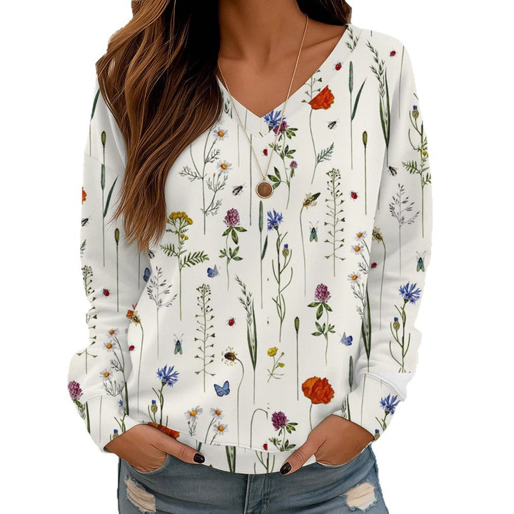Damen Boho-Mandala V-Ausschnitt Oversize Sweatshirt mit weichem Sweatstoff Drune