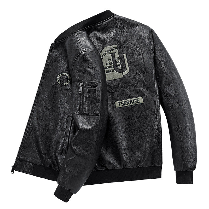 Herren Modische Kunstleder-Bomberjacke mit Taschen Drune