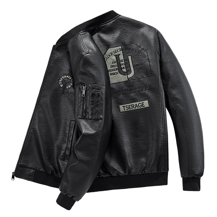 Herren Modische Kunstleder-Bomberjacke mit Taschen Drune