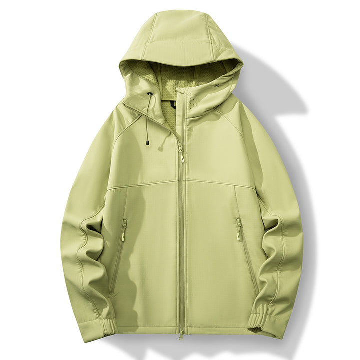 Herren Atmungsaktive Softshell-Hybridjacke mit Kapuze, Fleece-Innenfutter und Zwei-Wege-Reißverschluss Drune