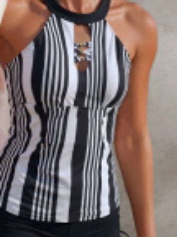 Damen Sportlicher Tankini mit modischem Streifenmuster Drune