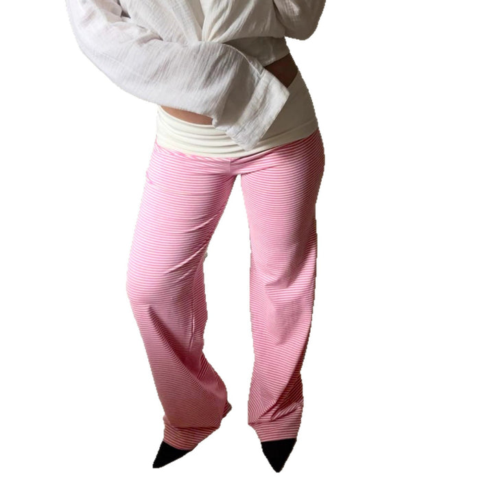 Damen nan Loungehose mit hohem Umschlagbund weitem Bein und feinem Streifenmuster Drune