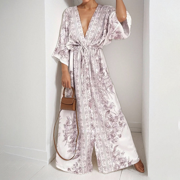 Damen Fließendes Maxikleid mit floralem Design und weiten Ärmeln Drune