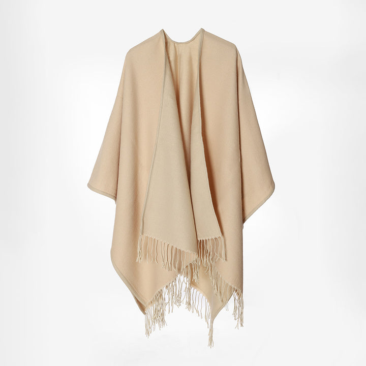 Damen Reversibler Capeponcho im Layer‑Look mit Fransen und kastigem Oversize‑Fall Drune