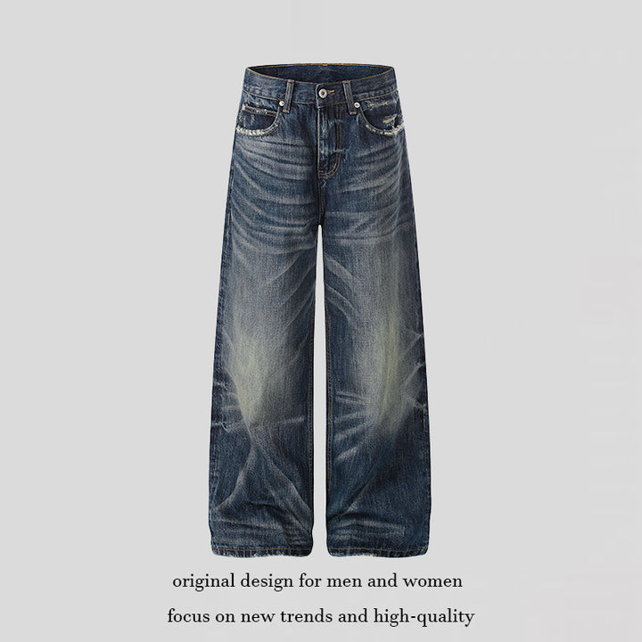 Damen Weite High‑Waist Jeans-Culotte mit Vintage-Waschung und Used‑Effekt Drune