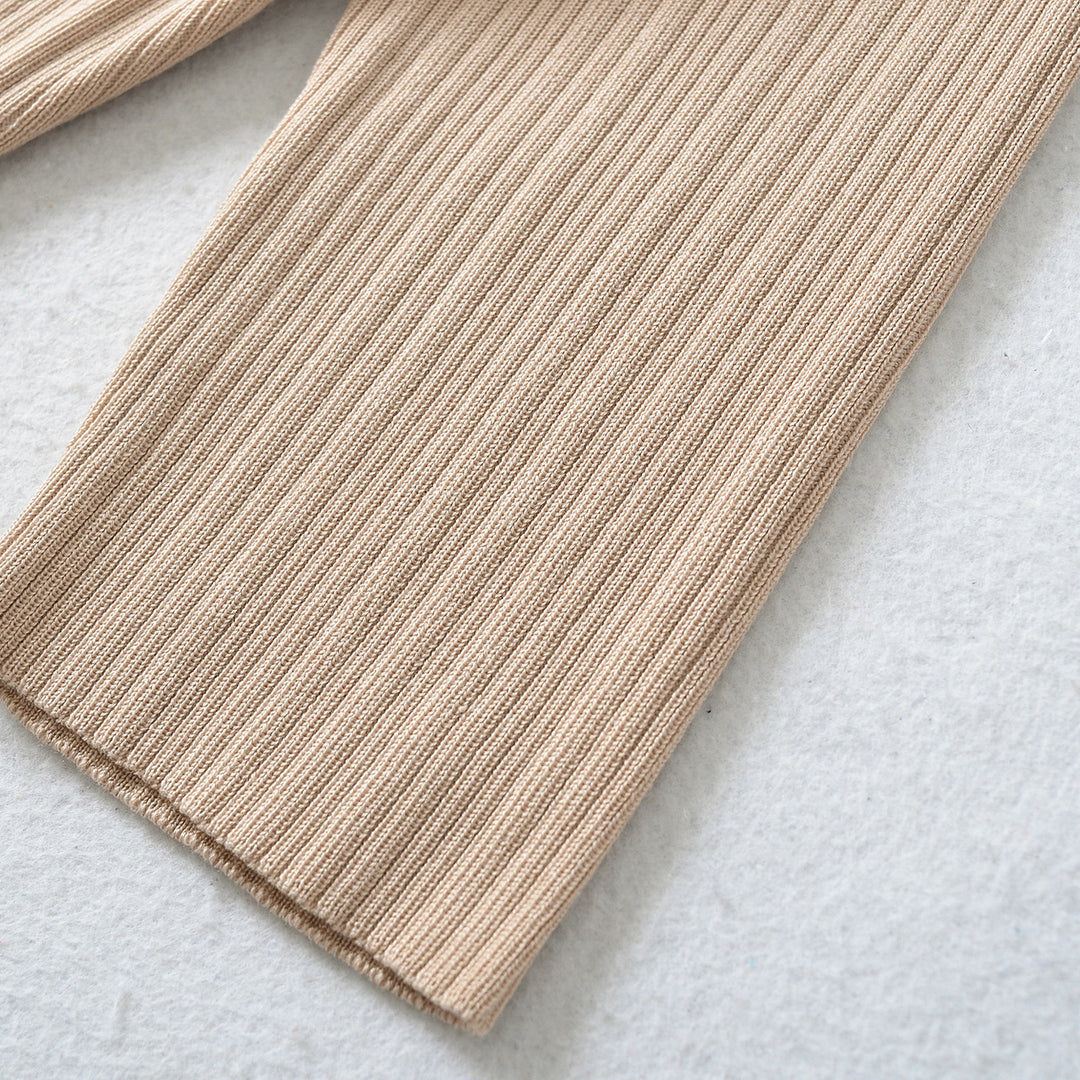 Damen Geripptes Midikleid mit quadratischem Ausschnitt und dreiviertelärmeln Drune