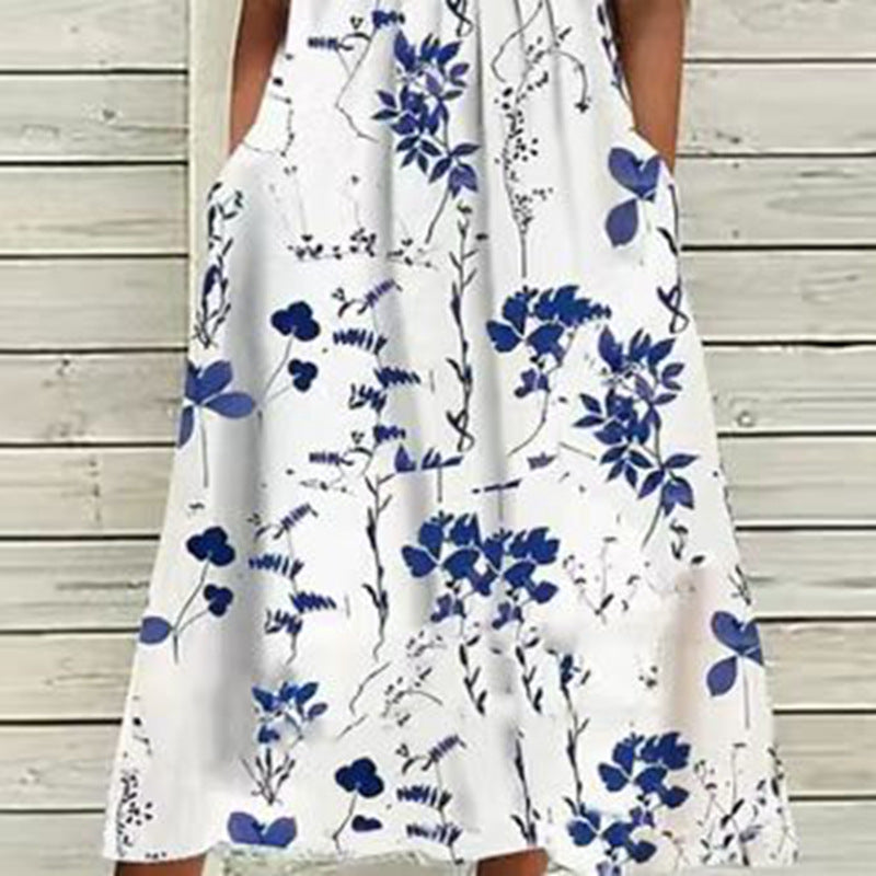Damen nan luftiges A-Linien-Midikleid mit Spitzenärmeln, Eingrifftaschen und Rundhalsausschnitt Drune