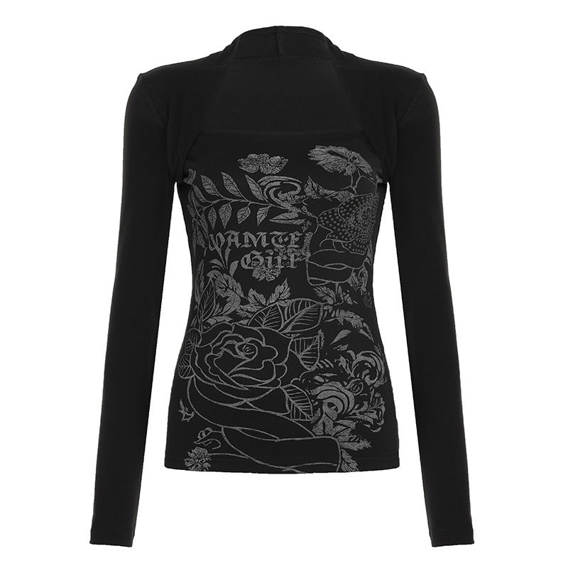 Damen Figurbetontes Longsleeve mit integriertem Print‑Bustier und schmaler Silhouette Drune