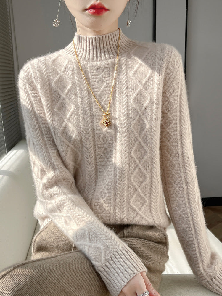 Damen Kuscheliger Mohair‑Optik Mockneckpullover mit Rautenzopfstruktur und kastiger Silhouette Drune