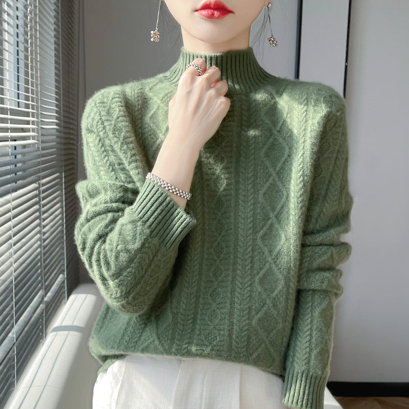Damen Zopfmuster-Mockneckpullover mit feinem Ajour‑Detail und flauschiger Kaschmir‑Optik Drune