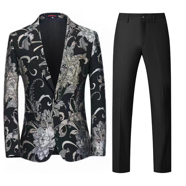 Damen Zweiteiliges Satin-Jacquard-Sakko mit floralem Muster und taillierter Passform sowie Slim-Fit Anzughose Drune