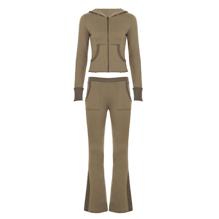 Damen nan Stretch-Flared-Hose mit hoher Taille, aufgesetzten Taschen und seitlichen Einsatzbahnen Drune