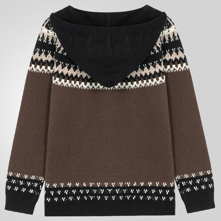 Herren Strickjacke mit traditionellem Norweger-Muster und Kapuze Drune