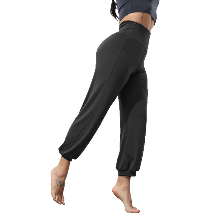 Damen weiche High-Waist Relax-Hose mit weitem Bein, elastischem Komfortbund und gekräuseltem Knöchelabschluss Drune