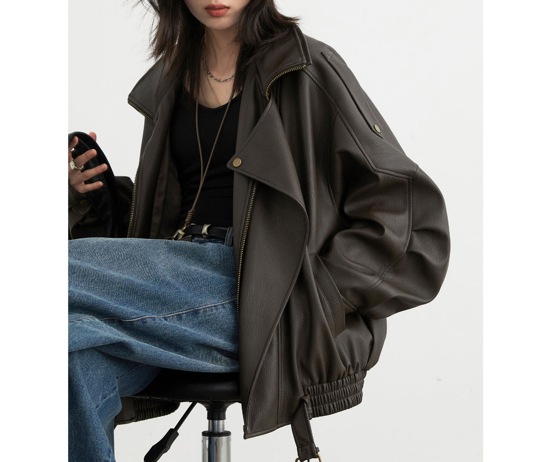 Damen Stilvolle Lederjacke Drune