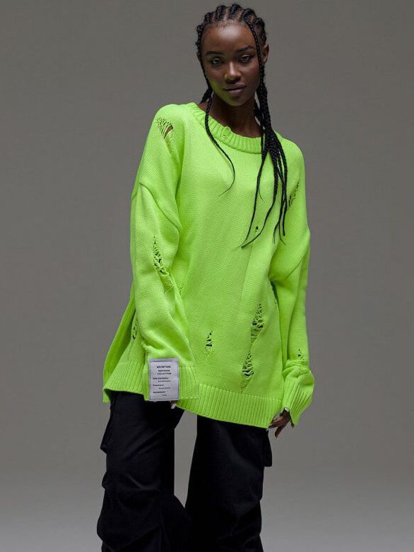 Damen Grob gestrickter Oversized Pullover mit distressed Details Drune