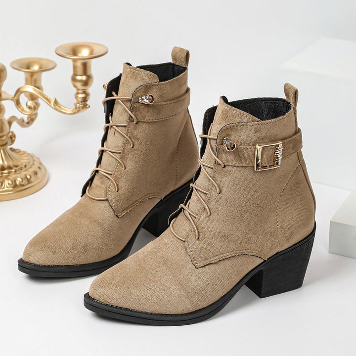 Damen Elegante Schnür-Stiefeletten mit Blockabsatz Drune