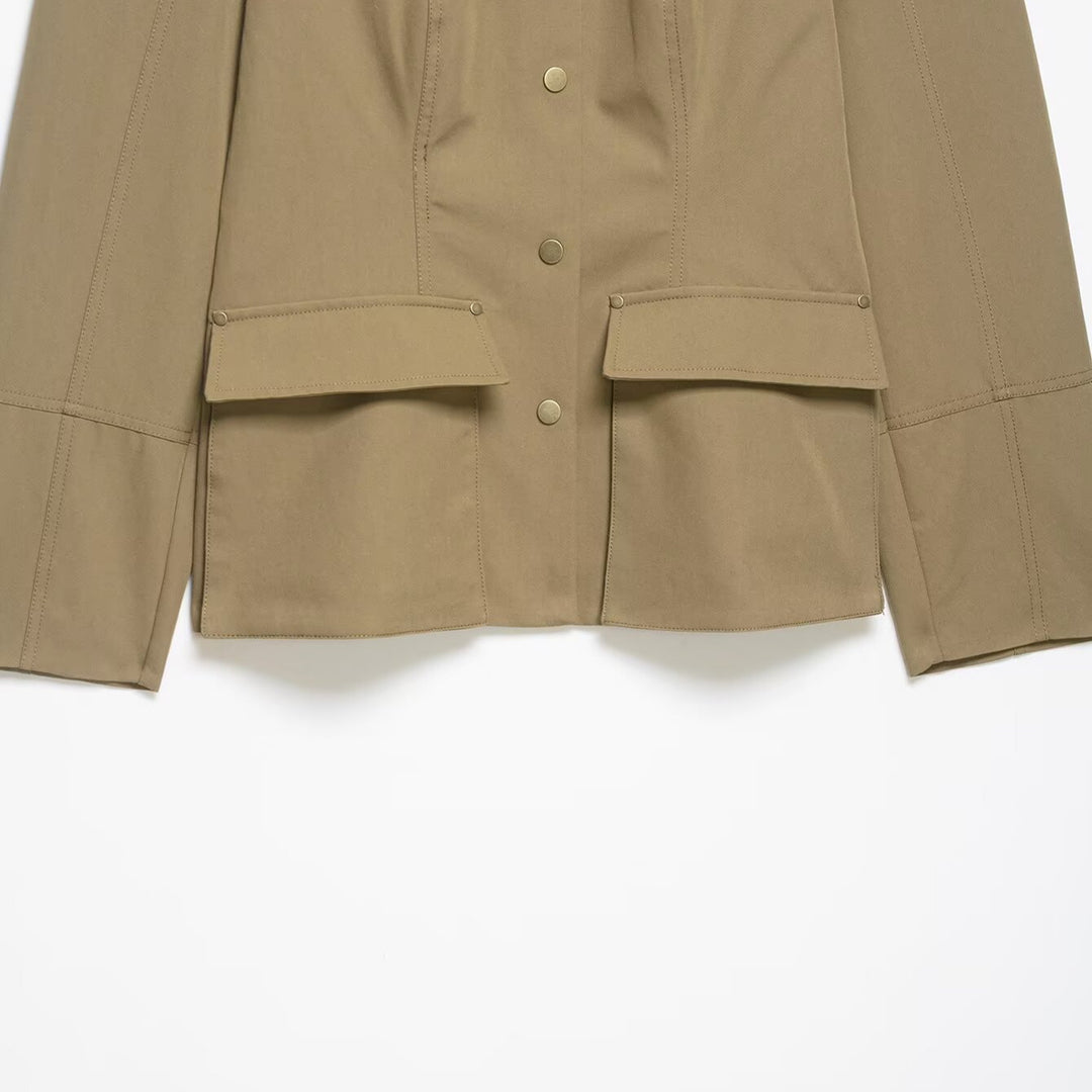 Damen Utility-Safarijacke mit Stehkragen, aufgesetzten Klappentaschen und Epauletten Drune