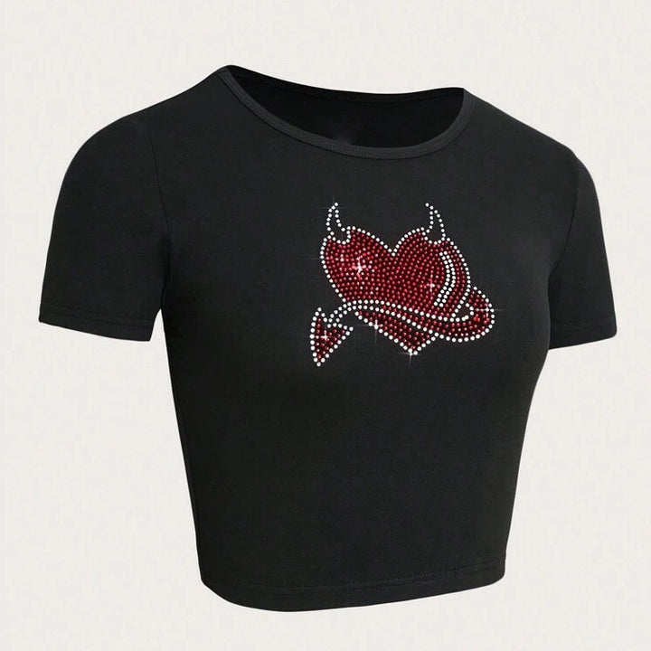 Damen Cropped T-Shirt mit kreativem Skelettdesign Drune