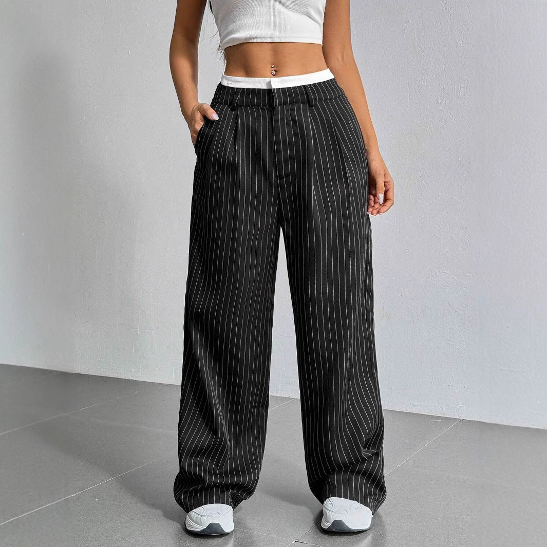 Damen Elegante und locker geschnittene Business-Hosen mit Streifen Drune