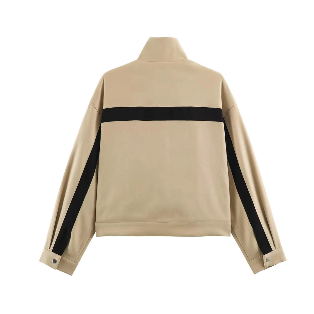 Damen nan sportive Cropped Trackjacke mit Stehkragen und kontrastierenden Seitenstreifen Drune