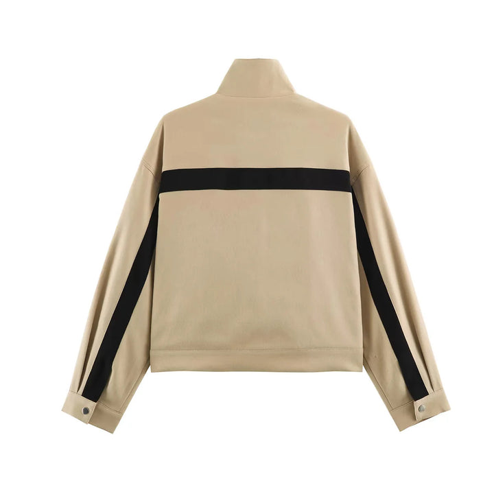 Damen nan sportive Cropped Trackjacke mit Stehkragen und kontrastierenden Seitenstreifen Drune