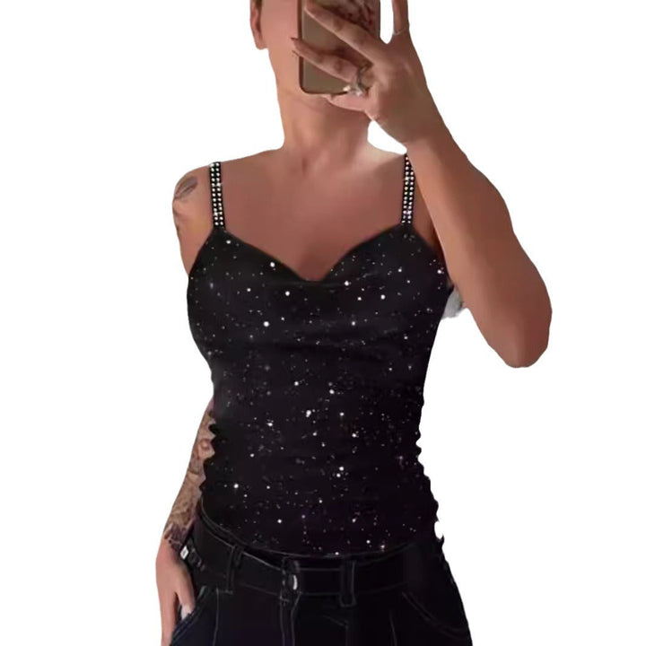 Damen Elegante Spaghetti-Träger Top mit Glitzer-Details Drune