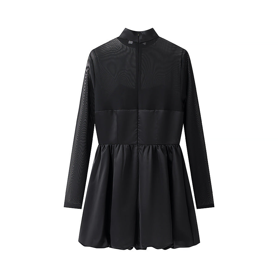 Damen nan Mesh-Insert Mini-Kleid mit Stehkragen, tailliertem Korsettoberteil und gerafftem Tellerrock Drune