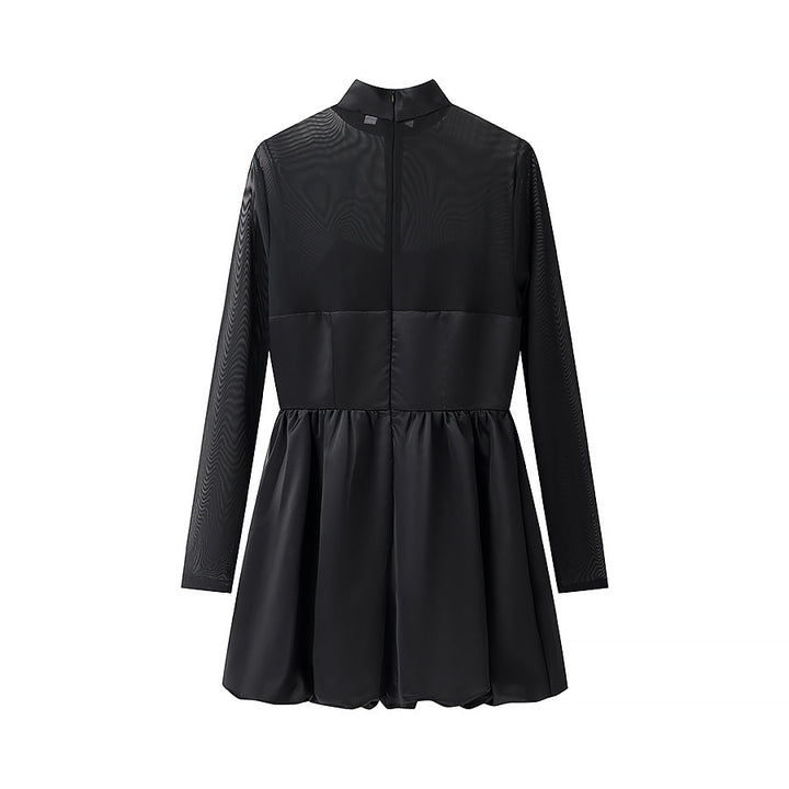 Damen nan Mesh-Insert Mini-Kleid mit Stehkragen, tailliertem Korsettoberteil und gerafftem Tellerrock Drune