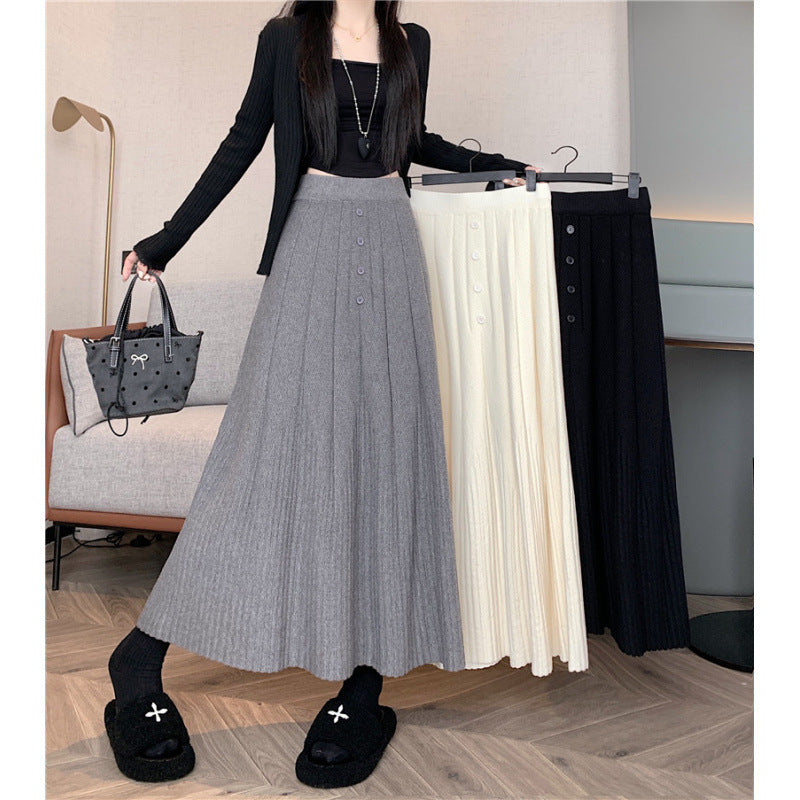 Damen Eleganter Maxirock mit feinem Faltenwurf und Knopfdetails Drune