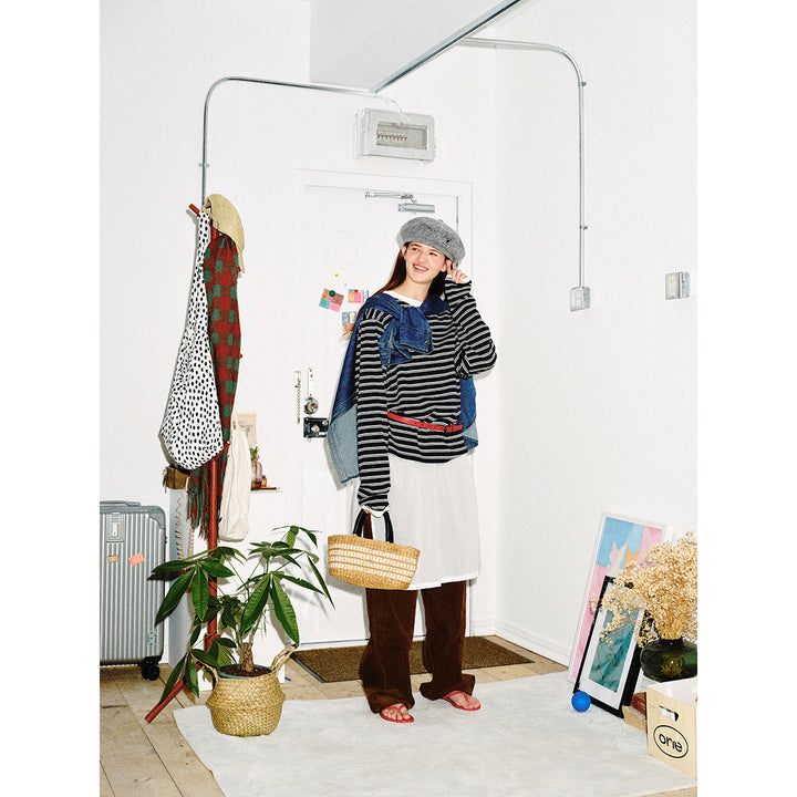 Unisex Gestreiftes Langarmshirt im Breton‑Stil mit kontrastiertem Rippenkragen und Relaxed Fit Drune