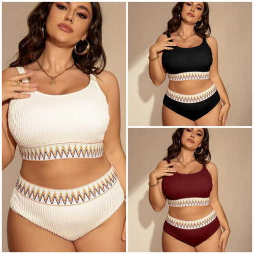 Damen Hochtaillierter Bikini mit gestreiftem Bund Drune