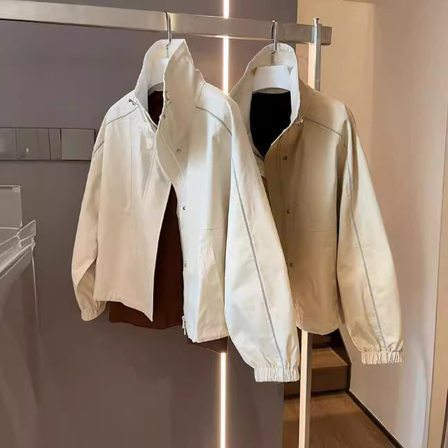 Damen Modische Übergangsjacke mit hohem Kragen und Druckknopfverschlüssen Drune