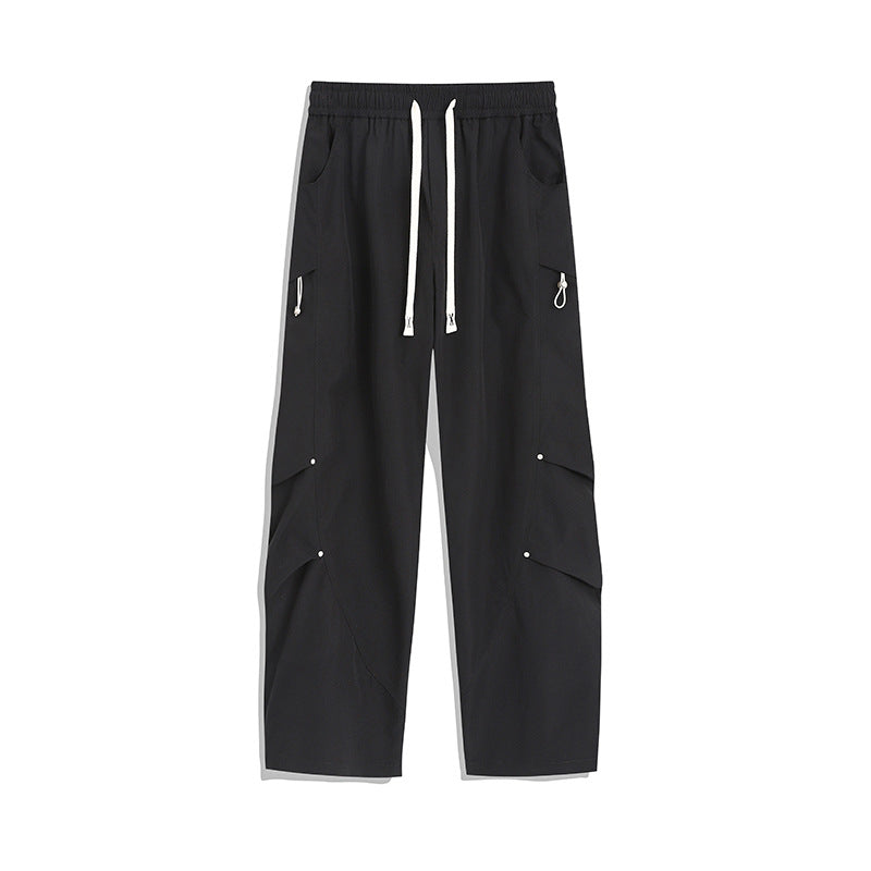 Herren Utility-Cargo-Loungehose mit Tunnelzugbund, Mehrfachtaschen & weitem Bein Drune