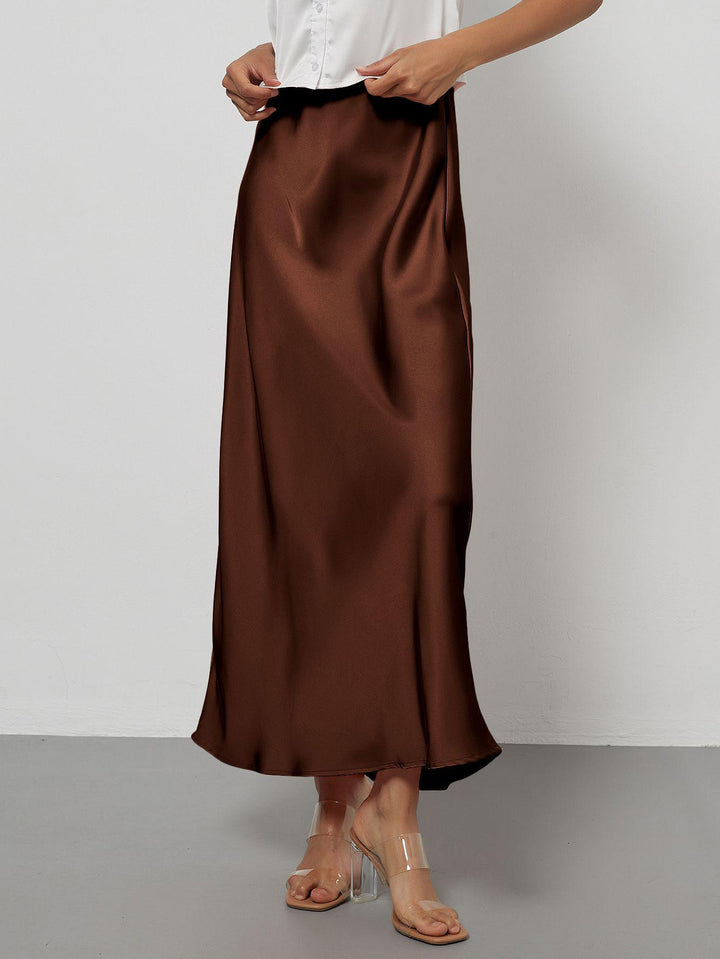 Damen-Satinrock mit hoher Taille und Midi-Länge