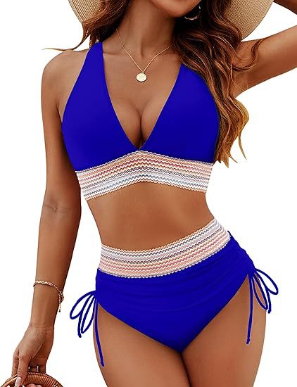 Damen Hochgeschnittener Bikini mit breitem elastischem Bund und dekorativen Zierdetails Drune