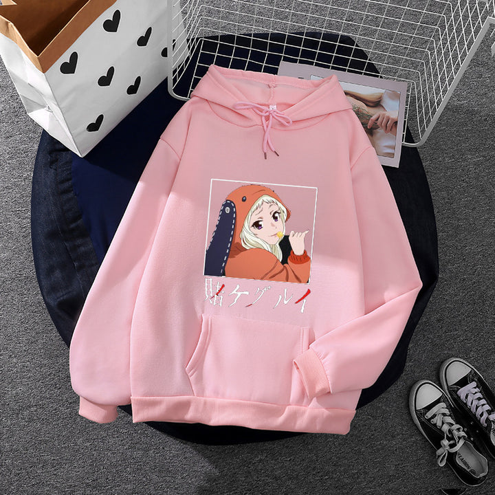 Damen nan Oversize Kapuzenpullover mit Manga-Frontprint und Kängurutasche Drune