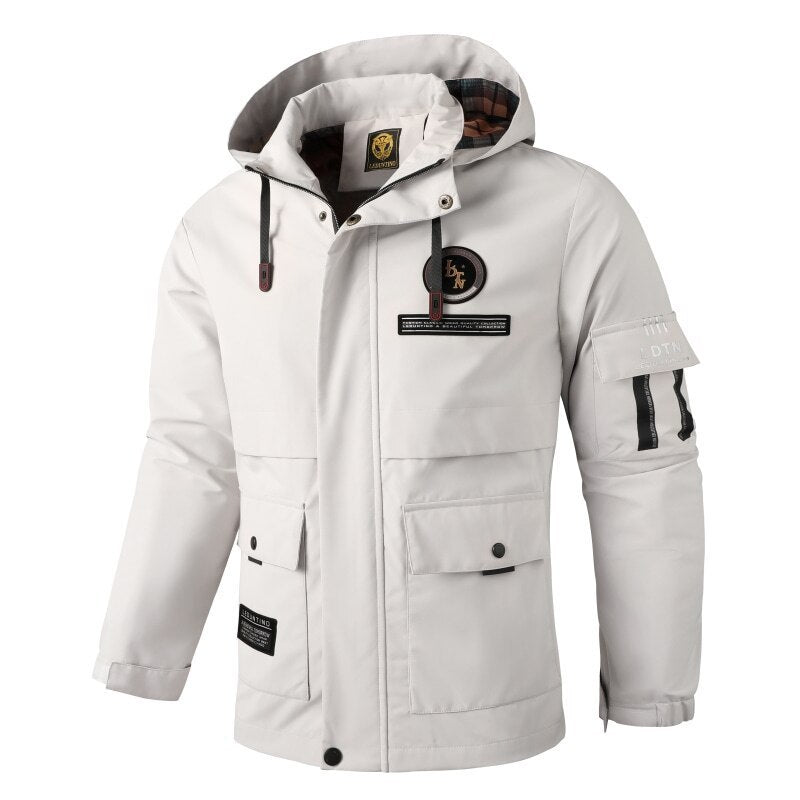 Herren nan wasserdichte Parka-Jacke mit Kapuze, mehrfachen Utility-Taschen, verstärkten Ärmelabschlüssen und winddichter Membran Drune