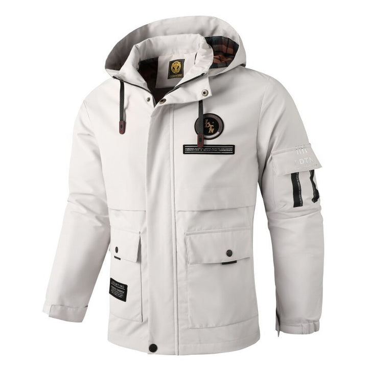 Herren nan wasserdichte Parka-Jacke mit Kapuze, mehrfachen Utility-Taschen, verstärkten Ärmelabschlüssen und winddichter Membran Drune