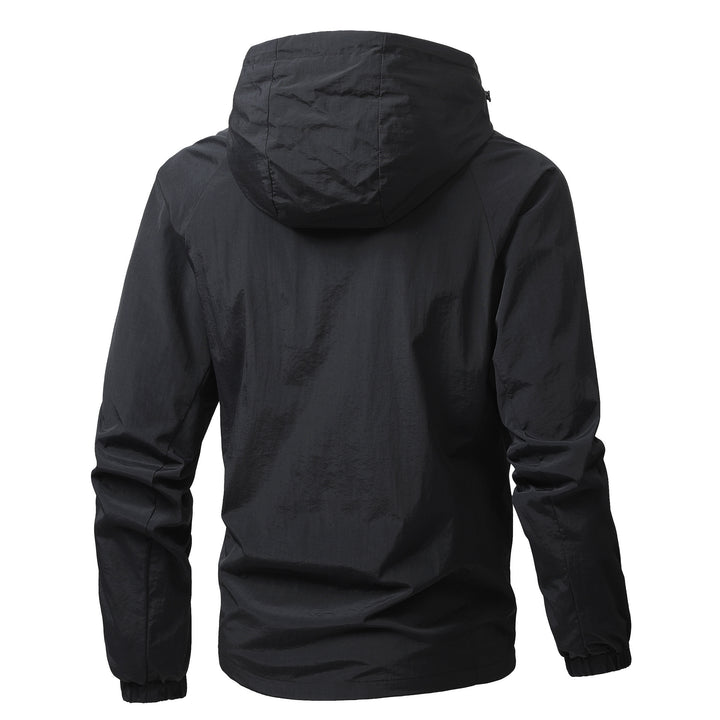 Herren Leichte winddichte Kapuzen-Outdoorjacke mit durchgehendem Reißverschluss und elastischen Bündchen Drune