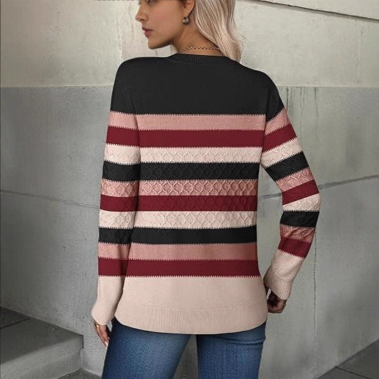 Damen modischer Strukturpullover mit kontrastierenden Farbblöcken Drune