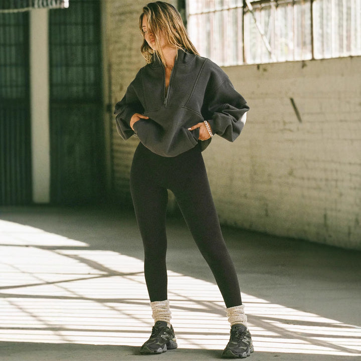 Damen oversized Sweatshirt mit hohem Kragen Drune