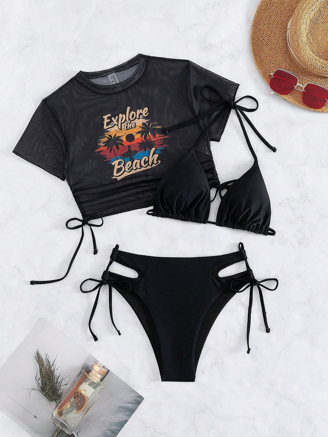 Damen Zweiteiliges Bikini-Set mit modischem Crop-Top und Schnittdetails Drune